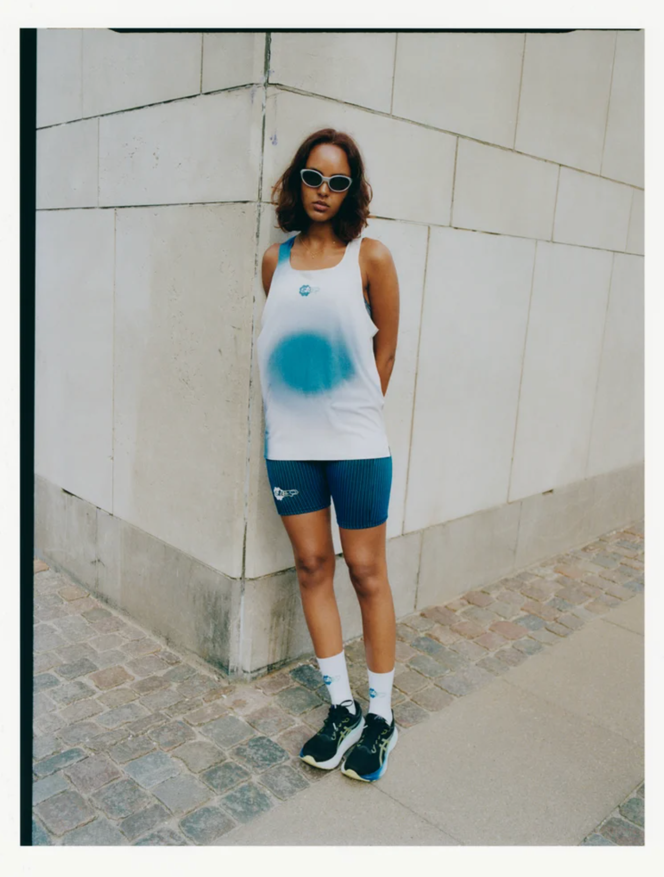 Race Singlet White & Blue